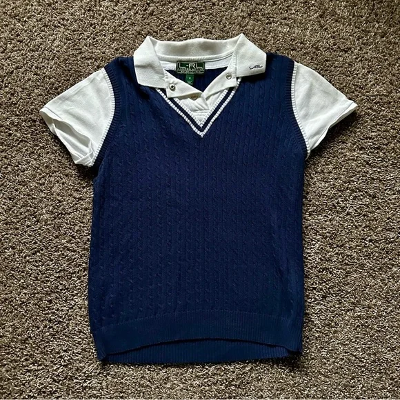2000s Lauren Ralph Lauren Active Cable Knit Vest Polo Top Size M - Picture 5 of 8